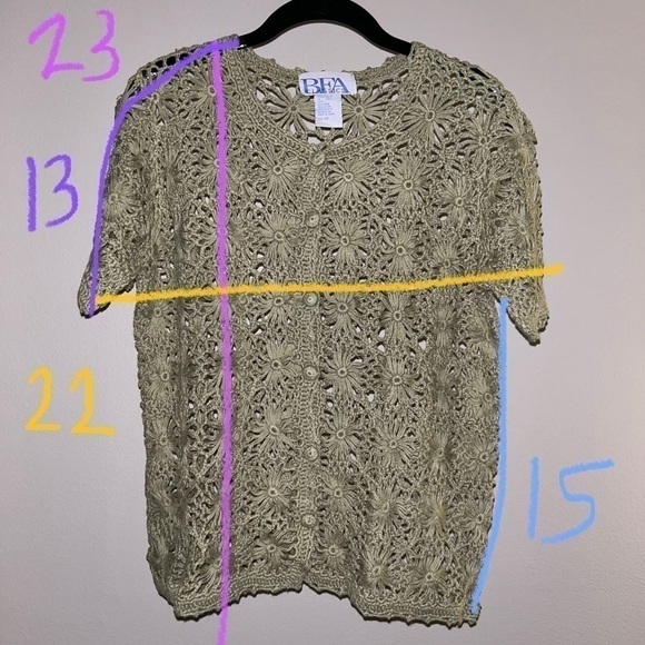 BFA Vintage Tank Top Lattice Crochet Cardigan Set Sleeveless Sweater Tank Top - Picture 11 of 12